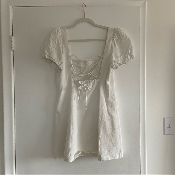 Zara white tie back dress with puff sleeves - Picture 4 of 5